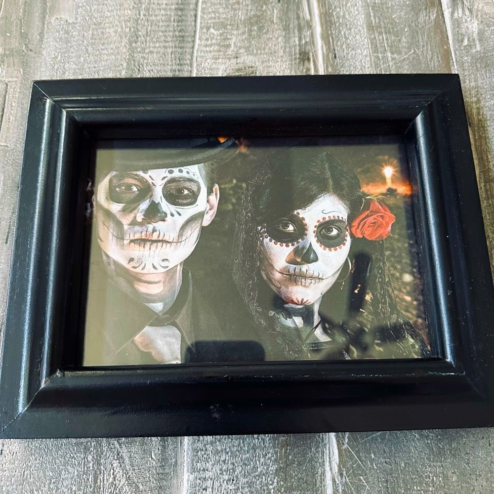 Sugar Skull Halloween Day of the Dead Gothic Couple Framed Picture